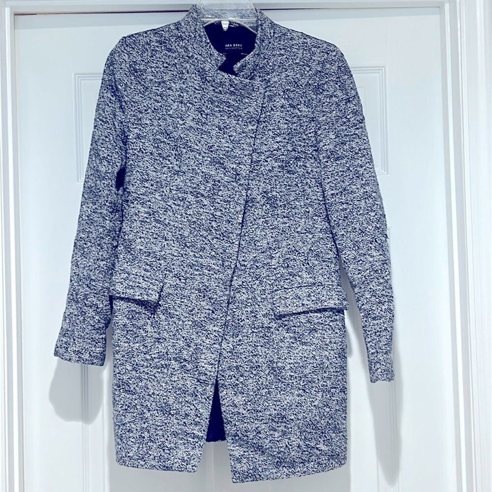 Zara Asymmetrical Blue and White Coat - M - EUC